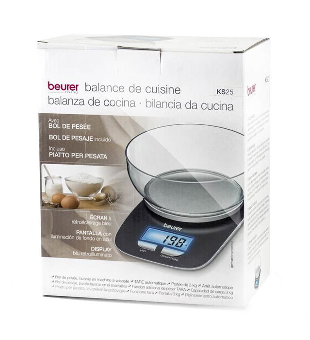 Beurer KS-25 Balance de cuisine électronique avec bol de 1,2 L et fonction tare - Affichage LCD en grammes/onces
