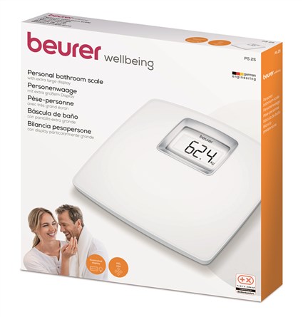 Beurer PS-25 Balance numérique blanche avec plateforme XXL, écran LCD rétroéclairé extra large et fonction démarrage rapide