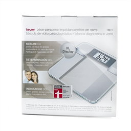 Beurer BG-13 Balance Diagnostic Numérique avec Calcul IMC en Verre, Grand Écran LCD - Mesure Poids, Graisse Corporelle, Masse Musculaire