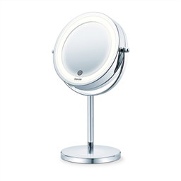 Beurer BS-55 Miroir Cosmétique de Bureau avec Éclairage LED, Fonctionne sur Piles, Grossissement 7x, Cadre Chromé