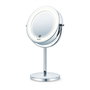 Beurer BS-55 Miroir Cosmétique de Bureau avec Éclairage LED, Fonctionne sur Piles, Grossissement 7x, Cadre Chromé
