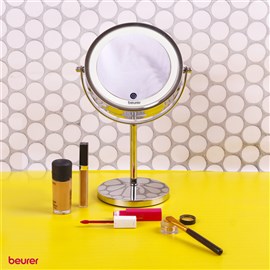 Beurer BS-55 Miroir Cosmétique de Bureau avec Éclairage LED, Fonctionne sur Piles, Grossissement 7x, Cadre Chromé