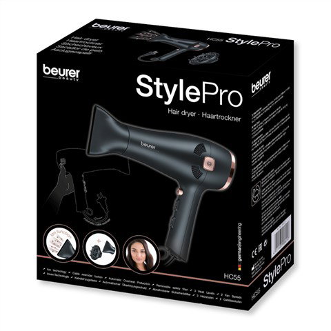 Beurer HC-55 - Sèche-cheveux 2000 W professionnel - Fonction ionique et câble rétractable - Pour cheveux soyeux