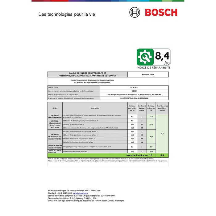 Aspirateur cyclonique BOSCH BGC05AAA1 700 W