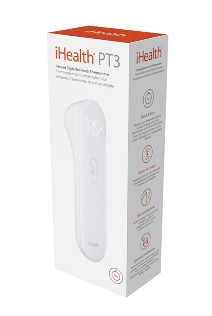 Ihealth PT3 Thermomètre Digital Clinique Sans Contact Infrarouge pour Bébé Adulte et Sénior avec Écran Rétroéclairé