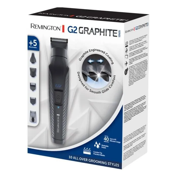 Remington PG2000 Tondeuse Multifonction Graphite Series, Lames Auto-Affûtées, 2 Têtes Interchangeables, Sans Fil