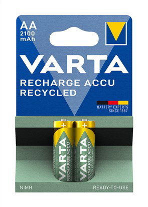 Varta 56816101402 - Piles rechargeables Ni-MH AA 2100mAh, 2 unités, 11% matériaux recyclés, technologie "Prêt à l'emploi", faible autodécharge