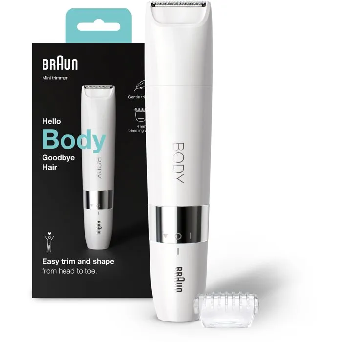 Braun BS1000 - Tondeuse électrique Body Mini pour le corps, unisexe, rasage précis zone délicate, utilisation sèche ou sous la douche