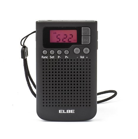 Elbe RF-93 Radio de Poche Numérique AM/FM avec Haut-Parleur Intégré et Mémoire de 20 Stations, Compacte et Portable, Noire