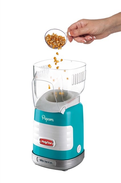 Ariete 2956/01 Machine à pop-corn Party Time Popper bleue - Machine à maïs soufflé rétro des années 50, préparation rapide et sans graisse