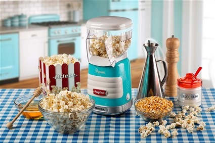 Ariete 2956/01 Machine à pop-corn Party Time Popper bleue - Machine à maïs soufflé rétro des années 50, préparation rapide et sans graisse