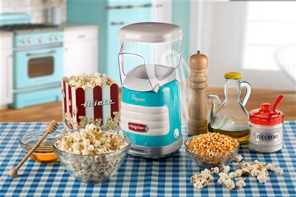 Ariete 2956/01 Machine à pop-corn Party Time Popper bleue - Machine à maïs soufflé rétro des années 50, préparation rapide et sans graisse