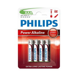 Philips LR03 AAA Pile Alcaline 1,5V Blister 4 Unités Ø10,5x44,5mm
