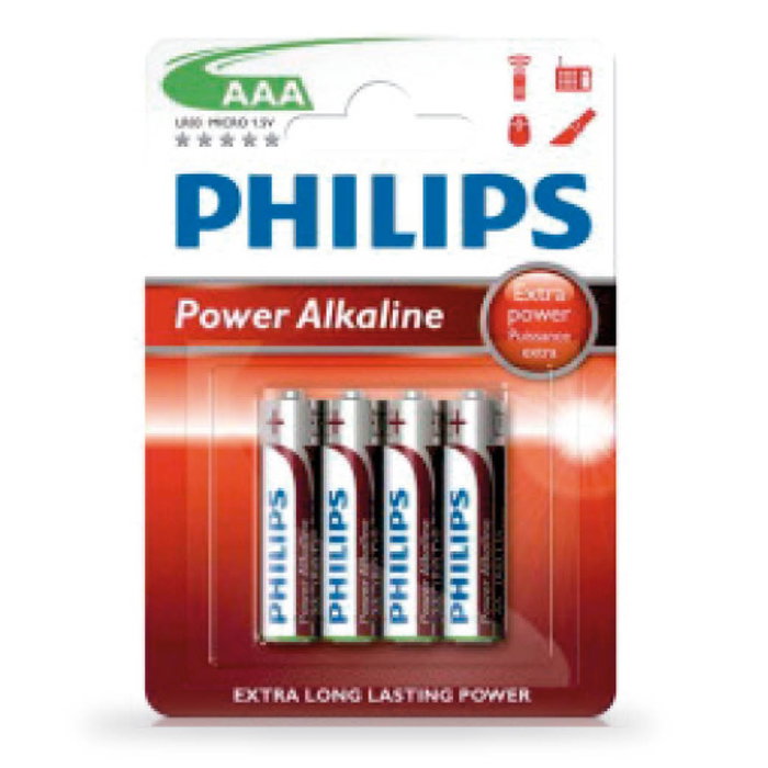 Philips Piles alcalines AAA LR03, Blister de 4 unités Philips Piles alcalines AAA LR03, Blister de 4 unités
