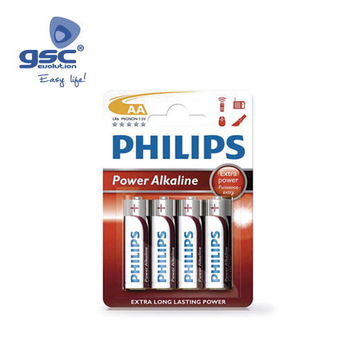 Philips Piles alcalines AA LR6 1,5V (Pack de 4) Philips Piles alcalines AA LR6 1,5V (Pack de 4)