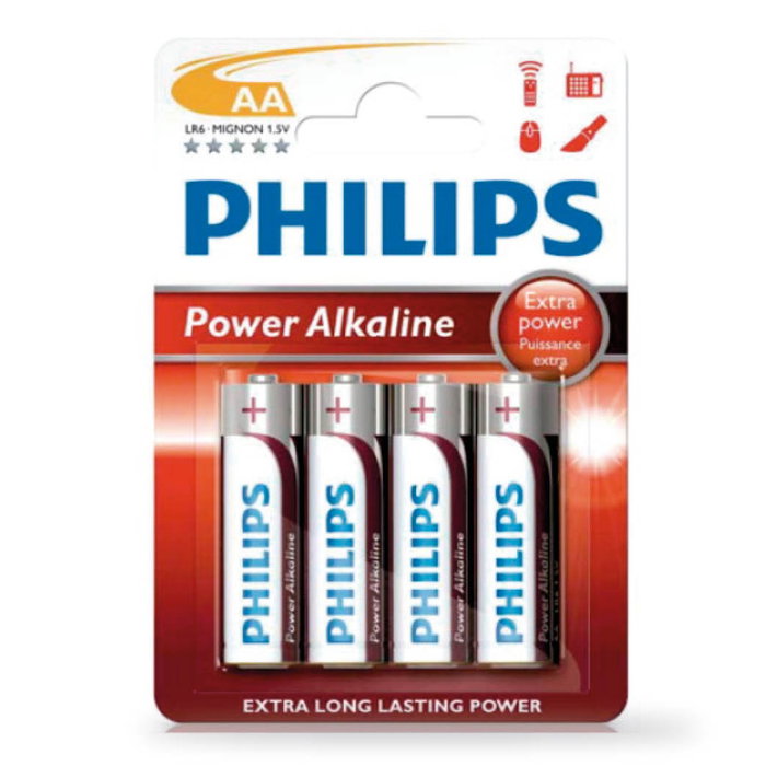 Philips Piles alcalines AA LR6 1,5V (Pack de 4) Philips Piles alcalines AA LR6 1,5V (Pack de 4)