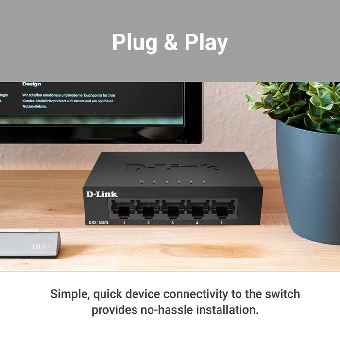 D-Link DGS-105GL Switch 5 ports Gigabit Ethernet Noir D-Link DGS-105GL Switch 5 ports Gigabit Ethernet Noir