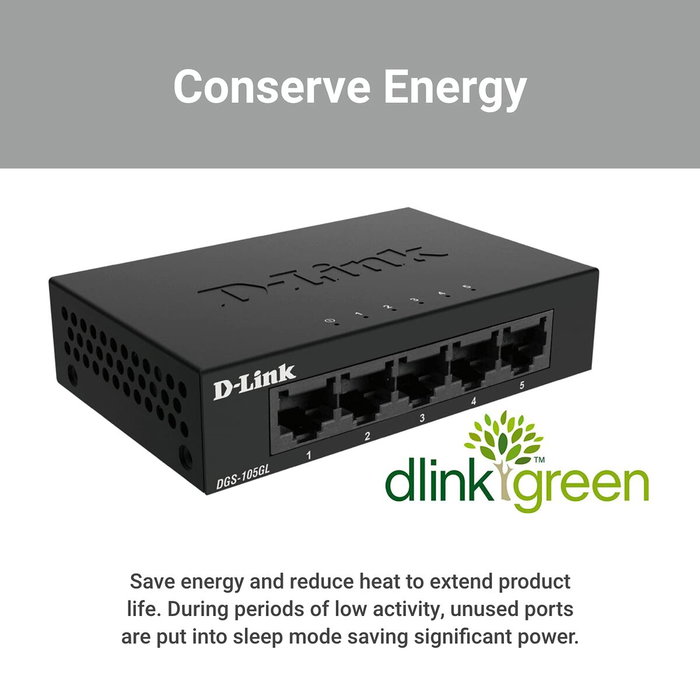 D-Link DGS-105GL Switch 5 ports Gigabit Ethernet Noir D-Link DGS-105GL Switch 5 ports Gigabit Ethernet Noir