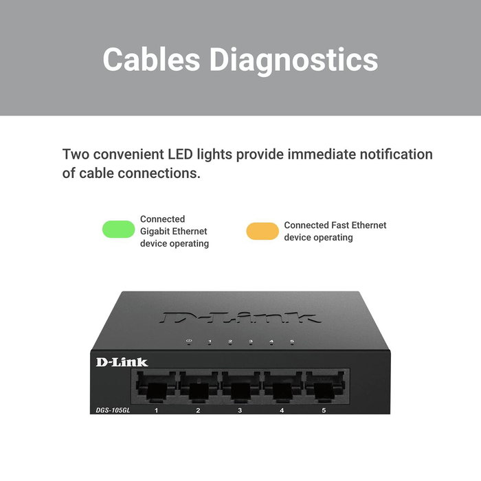 D-Link DGS-105GL Switch 5 ports Gigabit Ethernet Noir D-Link DGS-105GL Switch 5 ports Gigabit Ethernet Noir