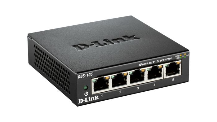 D-Link DGS-105GL - Commutateur réseau Gigabit Ethernet 5 ports 1000BASE-T, 10 Gbps, métal, silencieux, plug-and-play, économie d'énergie