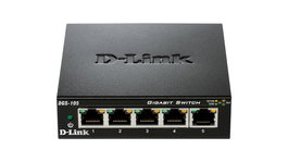 D-Link DGS-105GL - Commutateur réseau Gigabit Ethernet 5 ports 1000BASE-T, 10 Gbps, métal, silencieux, plug-and-play, économie d'énergie