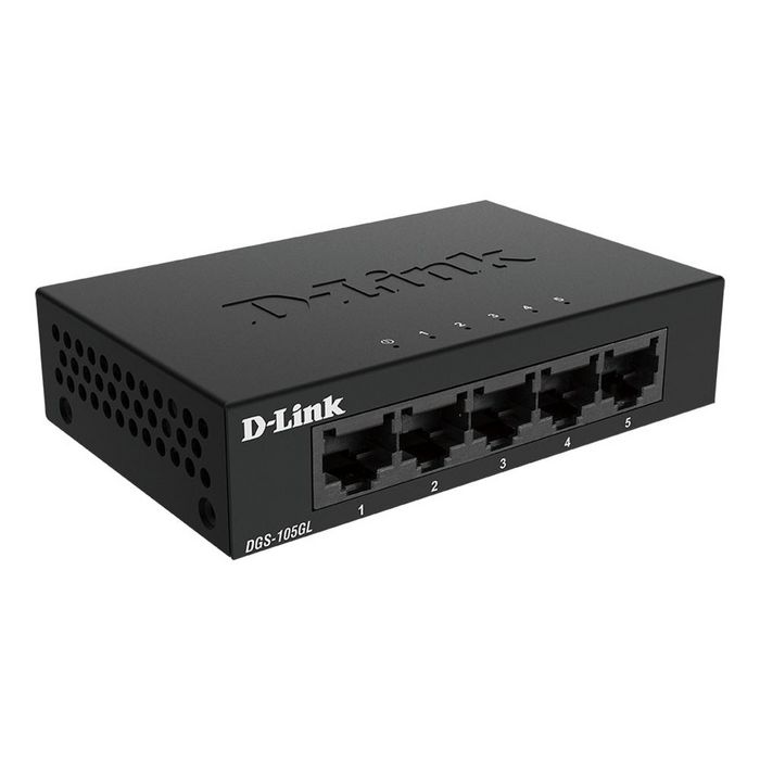 D-Link DGS-105GL - Commutateur réseau Gigabit Ethernet 5 ports 1000BASE-T, 10 Gbps, métal, silencieux, plug-and-play, économie d'énergie
