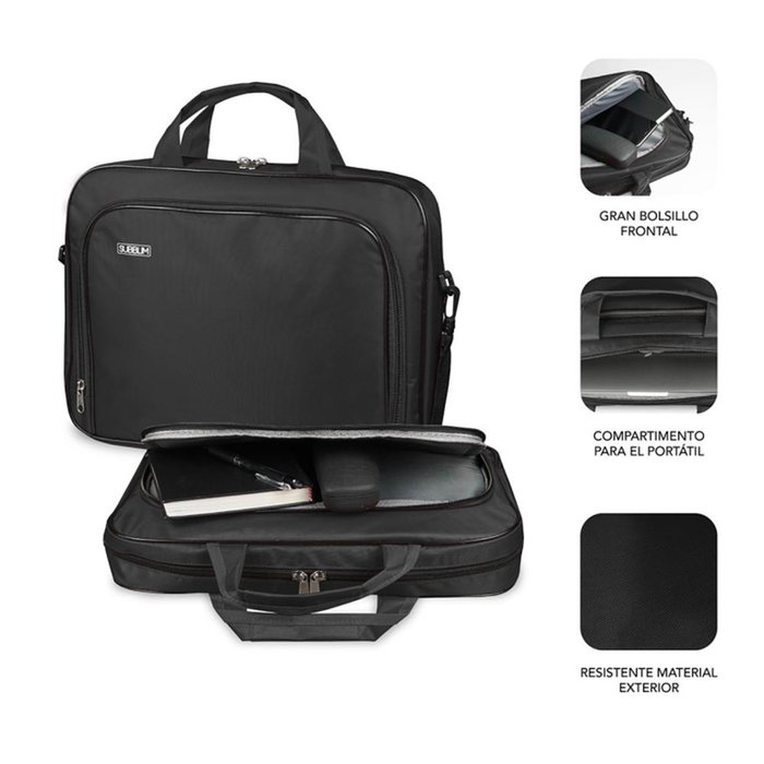 Subblim Maletín pour ordinateur portable 15.4-16 pouces Oxford, noir, en polyester résistant avec compartiments