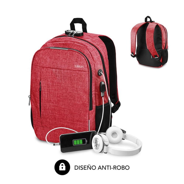 Subblim Mochila Urban Lock Backpack pour Ordinateur Portable 15.6 Pouces, Système Antivol à Code, Port USB, Rouge Subblim Mochila Urban Lock Backpack pour Ordinateur Portable 15.6 Pouces, Système Antivol à Code, Port USB, Rouge
