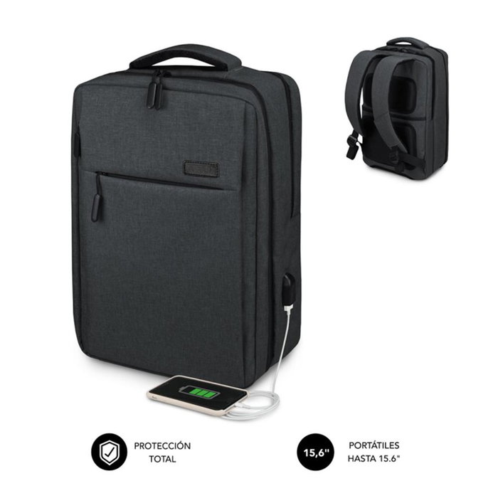 Subblim Mochila pour ordinateur portable 15.6 pouces Traveller Airpadding, grise, avec port USB Subblim Mochila pour ordinateur portable 15.6 pouces Traveller Airpadding, grise, avec port USB