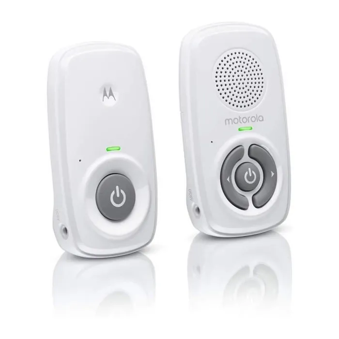 Motorola AM21 Moniteur bébé audio avec DECT, portée 300 m, microphone haute sensibilité, contrôle du volume, alimentation secteur/batterie, blanc