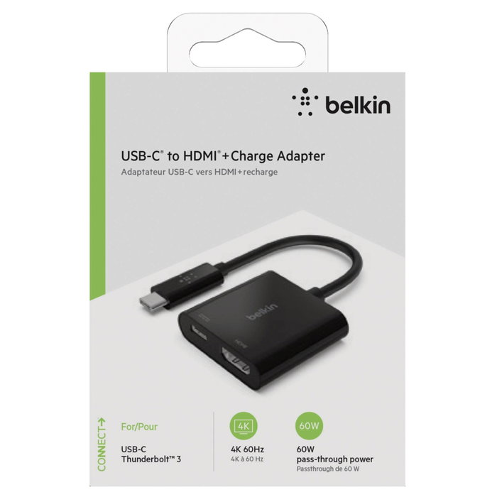 Belkin AVC002btBK Adaptateur USB-C vers HDMI avec charge 60W - Noir Belkin AVC002btBK Adaptateur USB-C vers HDMI avec charge 60W - Noir