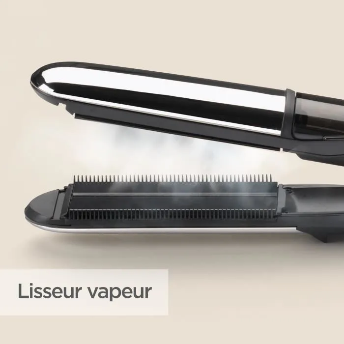 Babyliss ST496E Lisseur vapeur Steam Shine professionnel, technologie Advanced chauffe constante, 5 températures numériques de 150°C à 230°C, ionique anti-frisottis