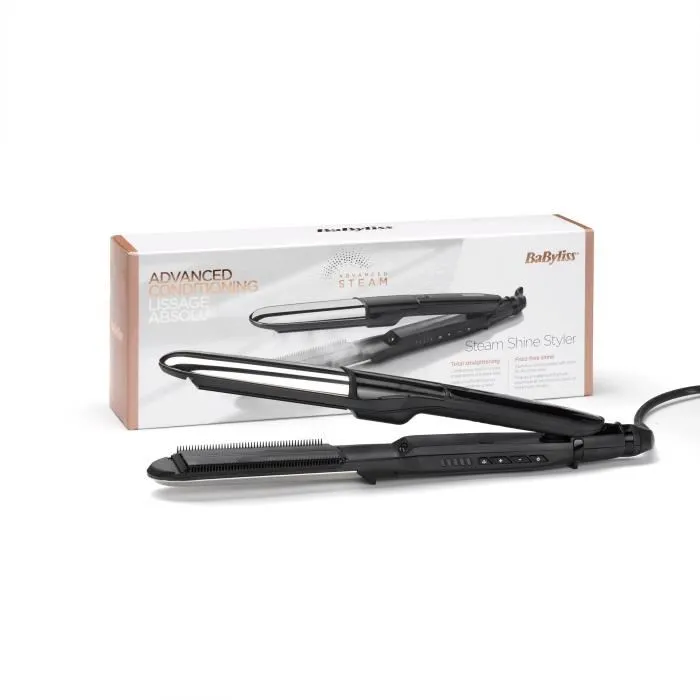Babyliss ST496E Lisseur vapeur Steam Shine professionnel, technologie Advanced chauffe constante, 5 températures numériques de 150°C à 230°C, ionique anti-frisottis