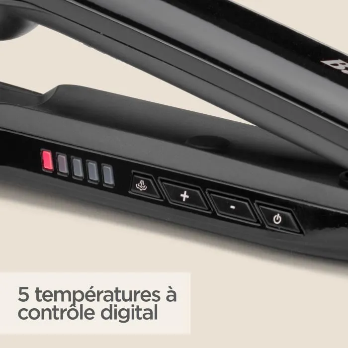 Babyliss ST496E Lisseur vapeur Steam Shine professionnel, technologie Advanced chauffe constante, 5 températures numériques de 150°C à 230°C, ionique anti-frisottis