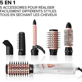 Bellissima Brosse Coiffante My Pro GH18 1100 Blanc Doré, Styler 5-en-1 avec Séchage pour Cheveux Lisses, Ondulés, Bouclés, Revêtement Céramique