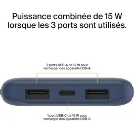 Belkin Batterie Externe 10000 mAh - Bleue - Charge Rapide USB-C et USB-A - Design Moderne