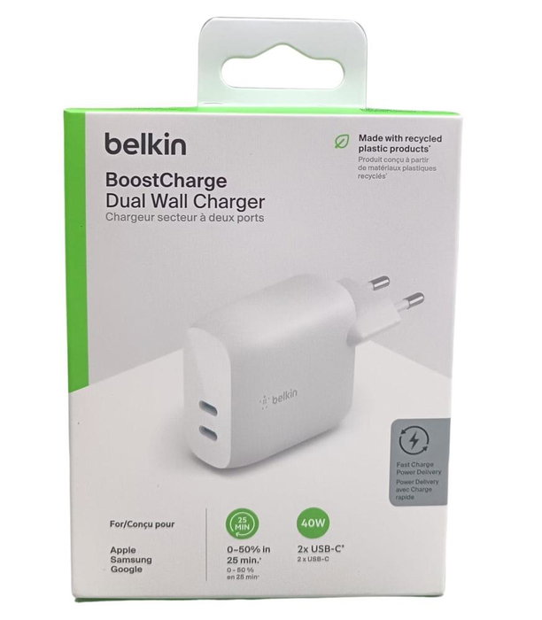 Belkin WCB006VFWH Chargeur mural USB-C 40W 2 ports Blanc