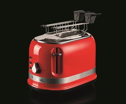 Ariete 149/00 - Grille-pain moderne 2 fentes, rouge, avec pinces, fonctions décongélation et réchauffage, 6 niveaux de cuisson