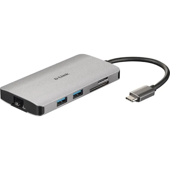D-Link Station d'accueil DUB-M810 USB-C / Thunderbolt 3, 8 en 1 avec câble intégré, HDMI, port Gigabit Ethernet 1 GbE pour ordinateur portable
