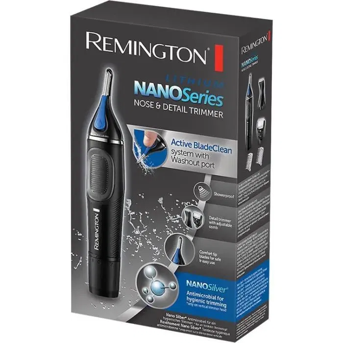 Remington NE3870 Tondeuse Visage Antibactérienne et Hypoallergénique Nano Serie - Pour Nez, Oreilles et Barbe avec Guide de Coupe Ajustable 1-5 mm