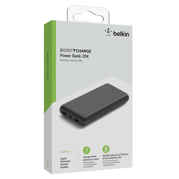 Belkin Batterie externe 20 000 mAh USB-A & USB-C Noir Belkin Batterie externe 20 000 mAh USB-A & USB-C Noir