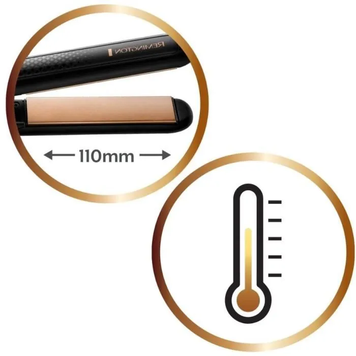 Remington S6308 - Lisseur à plaques flottantes céramique XL 110 mm - Température réglable 150-230 °C - Chauffage 15s - Soin éclat et brillance