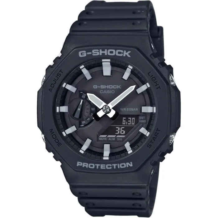 G-SHOCK Montre de Sport GA-2100-1AER Classique - Boîtier en Résine Renforcée Fibre de Carbone, Affichage Double, Étanche 200 m, Mouvement à Quartz, Verre Minéral