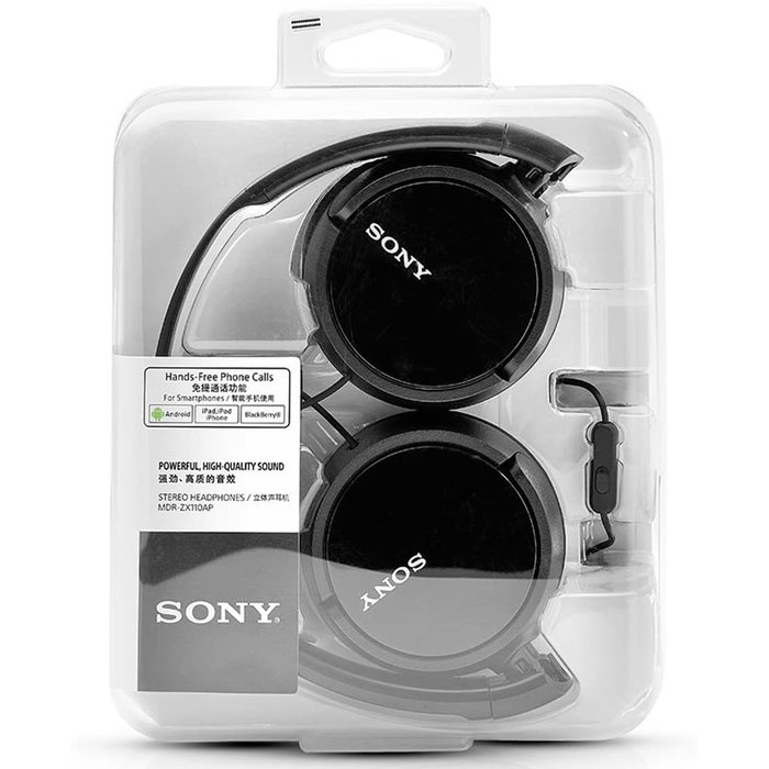 Sony MDRZX110APB, Casque Audio Pliable avec Microphone, Noir, Son Précis et Confortable