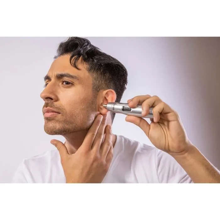 Wahl - Tondeuse barbe et moustache Mustache & Beard - avec tondeuse nez/oreilles et 4 sabots variables 9 longueurs (1.5-12 mm) - Fonctionne sur pile