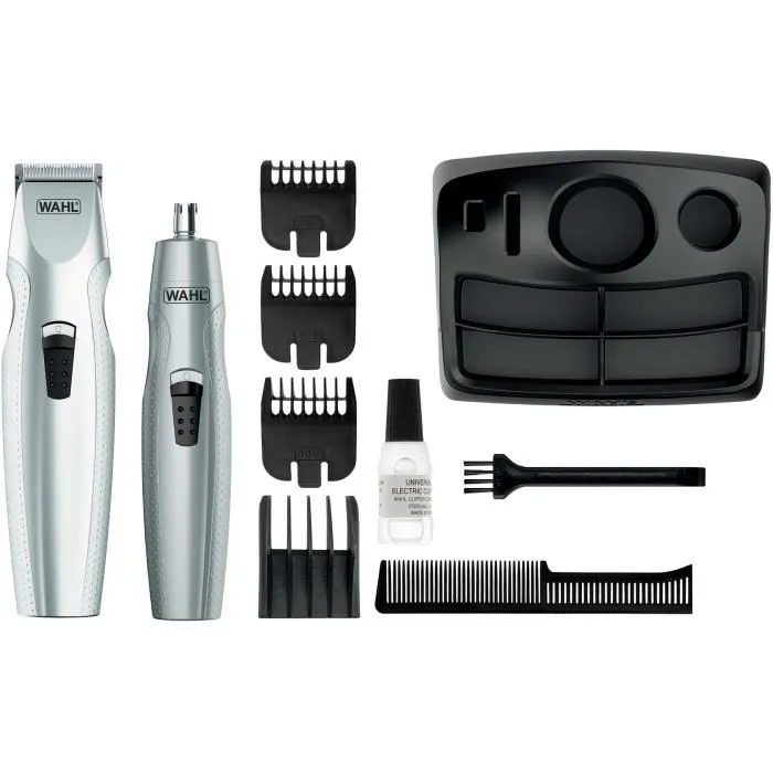 Wahl - Tondeuse barbe et moustache Mustache & Beard - avec tondeuse nez/oreilles et 4 sabots variables 9 longueurs (1.5-12 mm) - Fonctionne sur pile