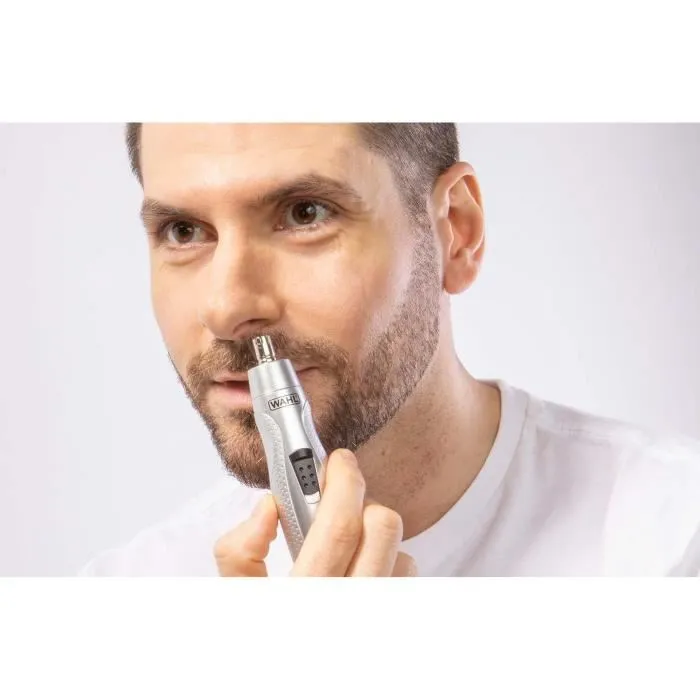 Wahl - Tondeuse barbe et moustache Mustache & Beard - avec tondeuse nez/oreilles et 4 sabots variables 9 longueurs (1.5-12 mm) - Fonctionne sur pile