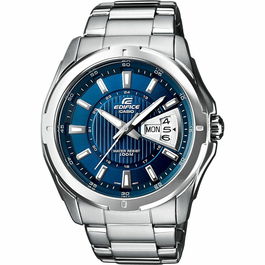 Casio Montre Homme Analogique Quartz Acier Inoxydable EF129D2AVEF, Bracelet Bleu et Gris, Cadran Bleu, Étanche