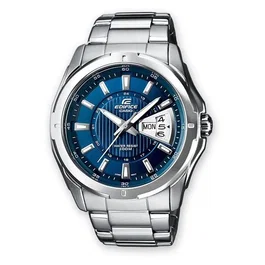 Casio Montre Homme Analogique Quartz Acier Inoxydable EF129D2AVEF, Bracelet Bleu et Gris, Cadran Bleu, Étanche