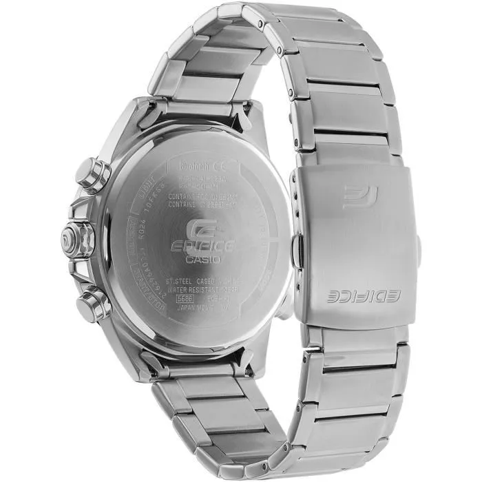 Casio ECB-30D-1AEF Montre connectée Bluetooth Smart en acier inoxydable 52,3mm argentée, étanche 10 bars, éclairage LED automatique, chronomètre